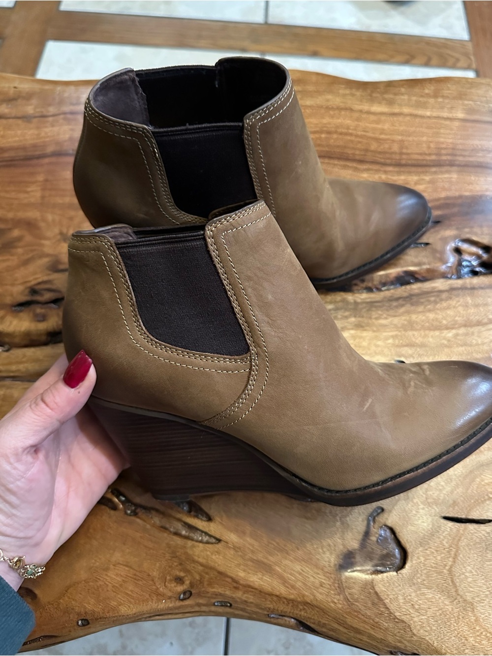 Cole Haan Brown Leather Wedge Ankle Boots – Size 9